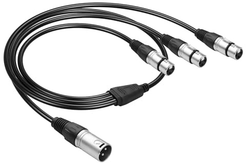 JSADZKJ XLR Microphone Y-Splitter Cable,3-in-1 XLR Microphone Splitter Cable, xlr 1-male to 3-female Balanced Audio Cable, Supports Mixer,Mixing Console,Sound Card-1.96ft(1 Male to 3 Female)