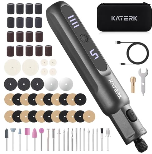 Katerk Mini Cordless Rotary Tool, 5-Speed Rotary Tool Kit, 5000-20000RPM & 70 Accessories, Multi-Purpose 3.7V Power Rotary Tool for Sanding, Engraving, Polishing, Drilling, 3D Printing, DIY Crafts