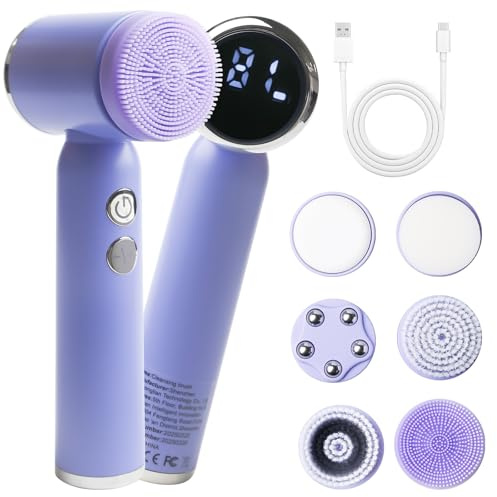 Cepillo facial eléctrico 6 en 1, cepillo de limpieza facial, cepillo facial con rotación de 3 niveles, IPX6 resistente al agua y batería para exfoliación, obstrucción de poros, suciedad para cualquier