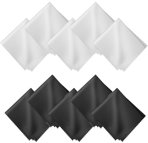 10-Pack Microfiber Cleaning Cloths for Eyeglasses, Screens, and Lenses - Ultra Soft, Lint-Free, and Scratch-Free (5 Black + 5 White)