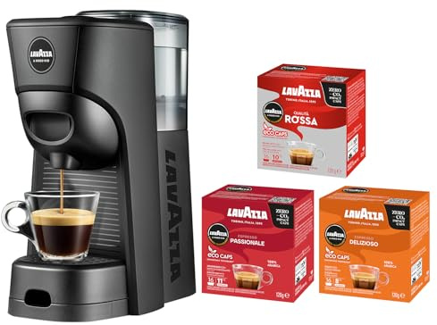 Lavazza, A Modo Mio Tiny Eco, Coffee Capsule Machine Starter/Gift Set, Compact, Compatible with A Modo Mio Coffee Pods, Including 48 Capsules.