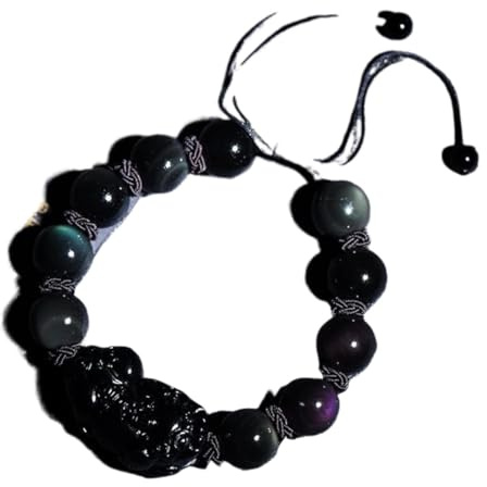 Schwarzes Obsidian-Armband, Pi Yao Rote Schnur, Reichtumsarmband, Reiki-Amulett, verstellbares Abwehrarmband für Damen und Herren, Rot, 10 mm