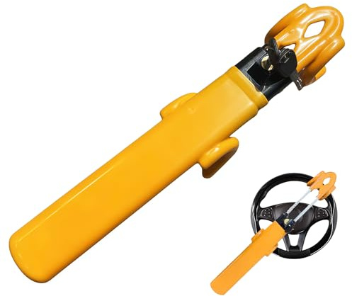 Steering Wheel Lock, Car Security Devices Steering Lock, Adjustable Length and High Visibility Universal Fit, Twin Bar Double Hook Design (Yellow)