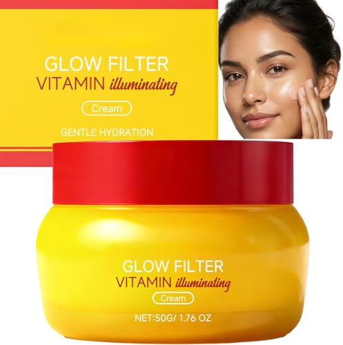 Vitamin Glow Filter Face Cream, Illuminating Moisturizing Cream for Radiant Skin Look, Lightweight Hydrating Facial Cream for Dull Uneven Tone, Daily Glow Finish Skincare, 50g (1pcs)