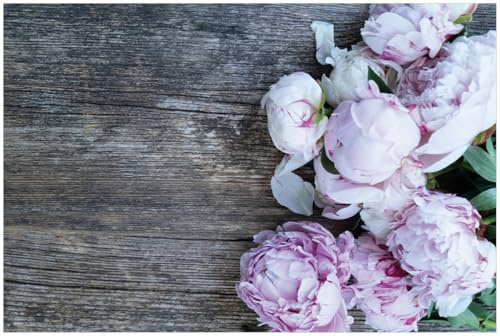Wallario Küchenrückwand aus Glas 90 x 60 cm, Motiv: Pinke Blumen auf Holz | Spritzschutz abwischbar & pflegeleicht