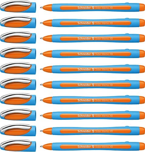 Schneider 150206 Slider Memo XB Kugelschreiber (mit Kappe, Strichstärke: XB) 10er Pack, orange
