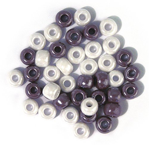 Rayher Großlochradl, Glas, Großlochperlen, Glasperlen, opak, grau/lila/weiß Töne, 6,7 mm ø, mit großem Loch, Schmuckperlen Glas, Dose 55 g, 1442200