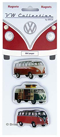 BRISA VW Collection - Volkswagen Kühlschrank-Büro-Pinnwand-Magnete mit T1 Bulli Bus Motiven (3er Set/Camper/Bunt)