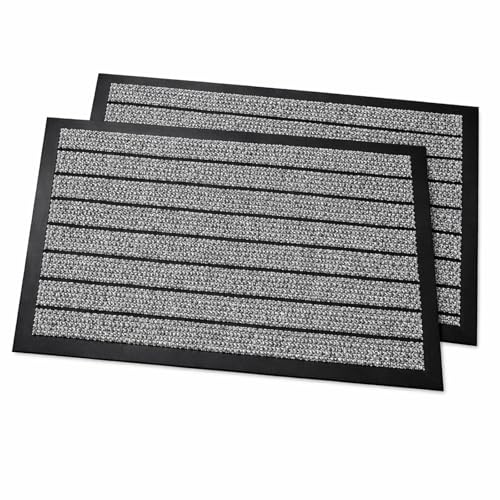 Schmutzfangmatte 77x50 cm 2er Set Hellgrau Fußmatte Waschbar Eingangsmatte | BURI Schmutzfangmatte rutschfest, saugstark und wetterfest mit PVC-Rücken für Haustür, Flur, Balkon und Eingangsbereich