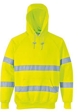 Portwest B304 Hi Vis Mens Hoodie Reflective Pullover High Visibility Hooded Sweatshirt Safety Workwear With Reflective Tape Yellow 4X-Large