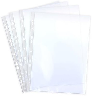 Pack 100 Fundas Multitaladro Tamaño Folio (con 16 Taladros) - REF.49800-80 Micras de Grosor, Extra Cristal - Copy-Safe