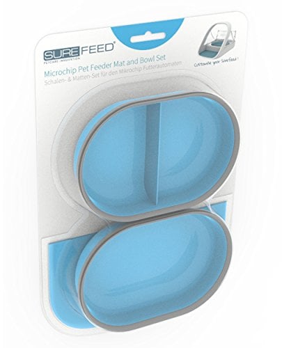 Sure PetCare | Lot de Tapis et Bol SureFeed, Compatible avec Le Distributeur de Nourriture à Puce électronique SureFeed avec Couvercle hermétique intégré, pour Aliments humides et secs, Bleu