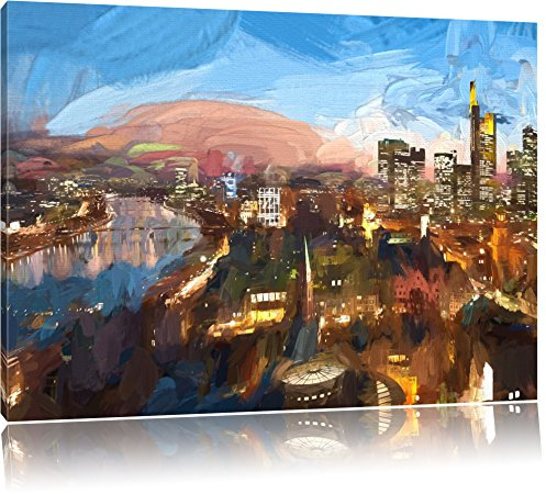 Pixxprint Frankfurt am Main Skyline Pinsel Effekt, Größe: 100x70cm, Leinwandbild, fertig gespannt, Wandbild, Dekoration, Kunstdruck, kein Poster