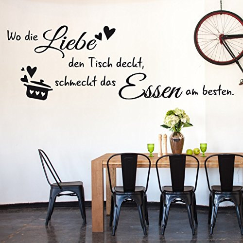 tjapalo® TK33 58cm Wandtattoo Küche Wandaufkleber kochen Esszimmer Wandspruch Wo die Liebe den Tisch deckt, schmeckt das Essen am besten.