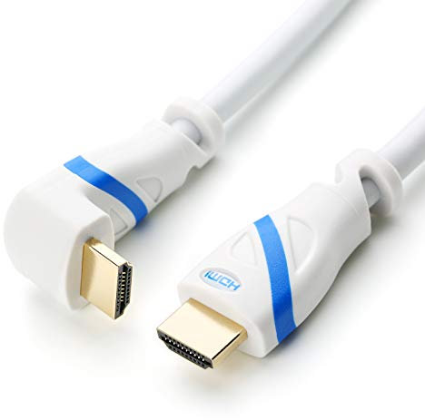 HDMI 2.0 Kabel | 3m | weiß/blau | gewinkelt | rechtwinklig | 90 Grad | 3D-Ready | 4K/60Hz | UHD | 1080p | 2160p | Ethernet