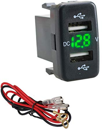 Zócalo de poder dual del voltímetro del cargador del zócalo de los puertos de USB 12V-24V 4.2A para Toyota (Color : Green)