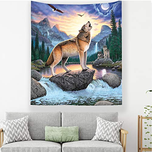 Odot Wandteppich Wandtuch Wandbehang, Mandala Wolf Tapisserie Tischdecke Meditation Yogamatte Strandtuch Tapisserie Dekoration für Schlafzimmer Wohnzimmer (130x150cm,Creek)