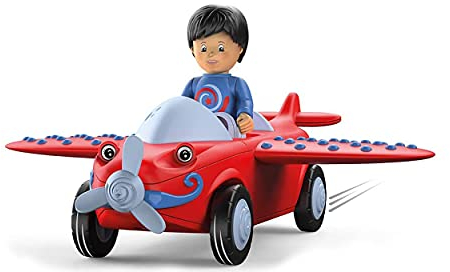 Toddys by siku 0116, Leo Loopy, 3-teiliges Flugzeug mit Licht und Sound, Zusammensteckbar, Inkl. beweglicher Spielfigur, Hochwertiger Schwungradmotor, Rot/Grau, Ab 12 Monaten