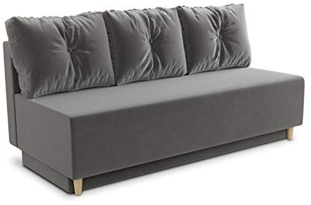 Bettsofa Mico - Sofa mit Schlaffunktion, Velours, Bonell-Ferderkern, Schlafsofa mit Bettkasten, Bettfunktion, Couch Scandinavian Design, Polstergarnitur (Grau (Kronos 22))
