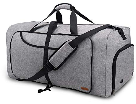 Vogshow Reisetasche große Faltbare, Weekender Übernachtungstasche Seesack wasserdicht Sporttasche mit Schuhfach für Männer und Frauen (Grau, 80L)