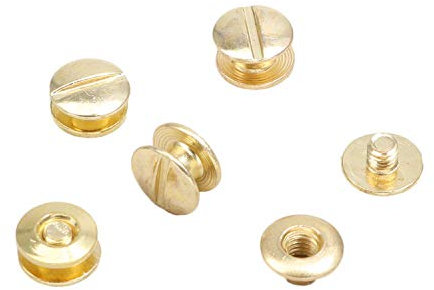 LEO’s - 100 Stück Premium Buchschrauben 3.5 mm in Messing Farbe - Buchbinderschrauben Buchnieten vermessingt - Schraubnieten Chicagoschrauben mit 5 mm Schaftdurchmesser - Buch Nieten zum Schrauben