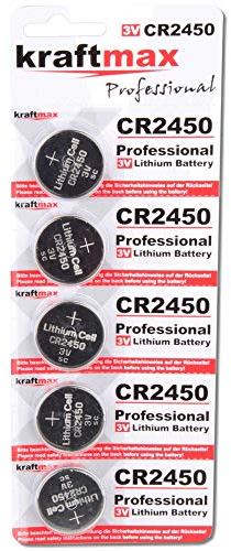 Kraftmax 5er Pack CR2450 Lithium Hochleistungs- Batterie / 3V CR 2450 Knopfzelle für professionelle Anwendungen - Neuste Generation
