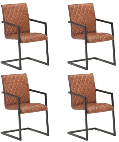 vidaXL 4X Freischwinger Esszimmerstuhl Schwingstuhl Stuhl Stühle Küchenstuhl Esszimmerstühle Polsterstuhl Essstuhl Wohnzimmerstuhl Braun Echtleder