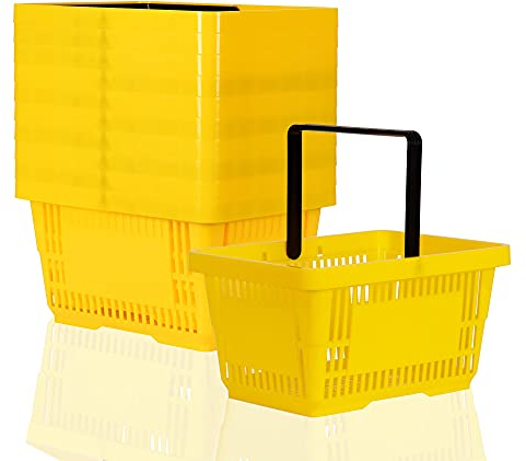goodsforbusiness GmbH 10x Einkaufskorb gelb 22l mit 1 Tragebügel Kunststoffkorb Körbe stapelbar | Tragekorb stabil | Plastikkorb lebensmittelgeeignet | Shopping-Basket | Handkorb bis 30kg belastbar