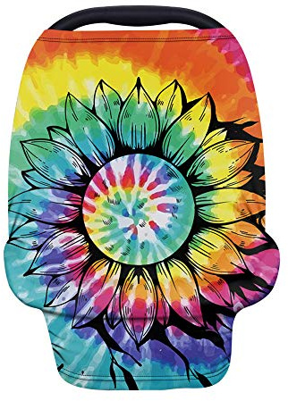 Wanyint Batik-Sonnenblumen-Motiv, personalisierter Druck, vielseitig verwendbar für Baby-Autositzbezüge, Stillbezug zum Stillen, superweiche Baldachin, Einkaufswagen-Abdeckung, Schal, leichte