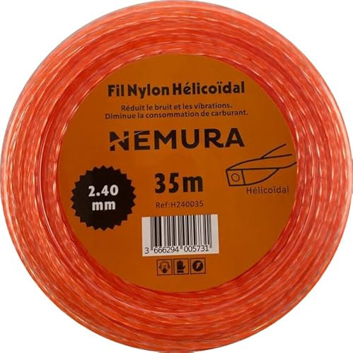 Nemura Fil Débroussailleuse Hélicoïdal Silencieux L: 35 m, Ø: 2,40 mm - Compatible avec d'autres marques - Haute Durabilité - Pièces Détachées de Qualité Professionnelle - Marque Française