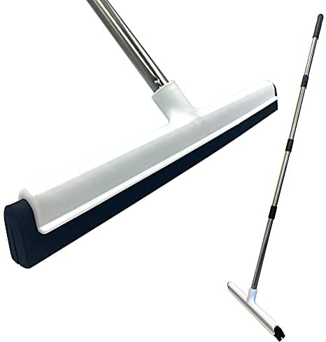 46cm Floor Squeegee Mop with 4-Section Aluminum Anti-Rust Handle | Quick Drying Wet Room Floor Squeegee Heavy Duty, Double Foam Squeegee Blade Floor Wiper for Bathroom, Kitchen, Windows & Shower