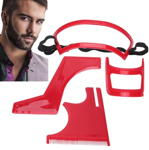 Agatige 4 in 1 Beard Shaping Template Kit for Men, Facial Hair Styling Stencil Set with Cheek Line, Neckline, Goatee and Hairline Guides, Reusable Shaving Template Tool for Line up and Edging
