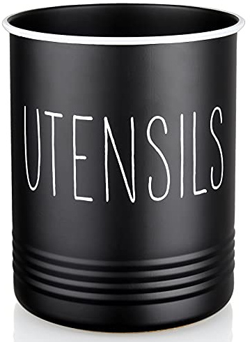 Bivvclaz Kitchen Utensil Holder, 6.7 Utensil Holder for Kitchen Counter, Cooking Utensil Crock with Cork Bottom, Modern Farmhouse Decor, Countertop Utensil Storage Organizer Caddy, Black