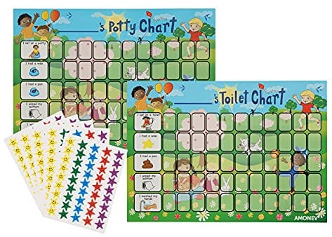 Amonev Children Toilet Training Reward chart and Potty Training reward chart for boys and girls Toddlers Twin Pack with 225 star stickers included
