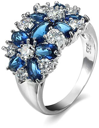 Banemi Mode Ring Damen, Verlobung Ring Damen Versilberter Blau Zirkonia Marquise Damen Verlobungsring Größe 52 (16.6)