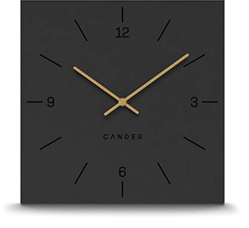 Cander Berlin MNU 2630 Q Wanduhr MDF lautlos ohne Tickgeräusche 30 cm Wohnzimmer eckig quadtraisch Vintage schwarz Holzzeiger