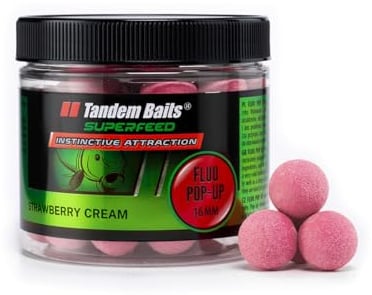 Tandem Baits Karpfen Futter Angelfutter Pop Ups Boilies Zig Rig Chod Rig SuperFeed Fluo Pop-Up 16 mm 70 g Cremige Erdbeere