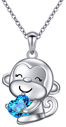 Flyow Affe Halskette für Damen Mädchen 925 Sterling Silber Affen Schmuckset Niedliches Tier mit Herz CZ Anhänger Geschenke für Affen Fans (Halskette)