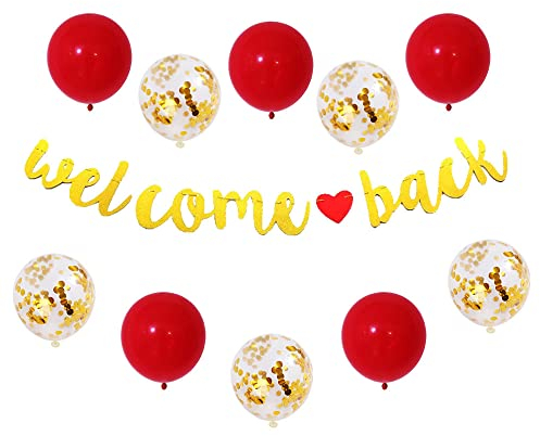 Lifreer Gold Welcome Back Deko Familienparty Deko Set mit Welcome Back Banner Latex Ballon Party Dekoration für die Rückkehr nach Hause zum Feiern