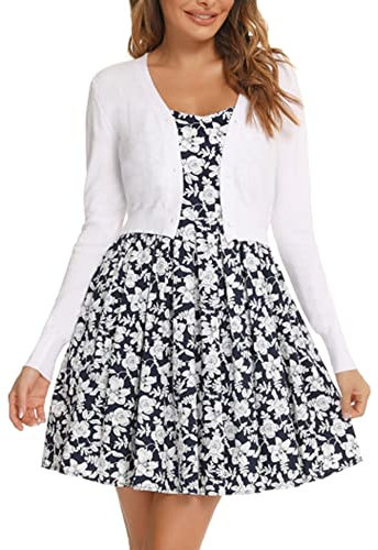 Bolero Mujer Cardigan Corto Torera Suéter Botones Chaqueta de Punto Básico Shrug Manga Larga Cuello en V Abrigo Fiesta Clásico Blanco S