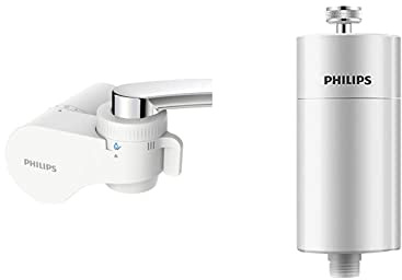 Philips AWP3754 X-Guard On Tap Wasser-Filter & AWP1775 Inline-Duschfilter, KDF-Filtersystem gegen Rest-Chlor, Bakterien, Verunreinigungen & Kalk, Wasser-Filter für Bad und Dusche