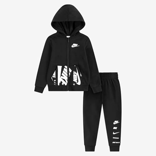 Nike Overall bestehend aus Sweatshirt und Hose Sweatshirt mit durchgehendem Reißverschluss und hohem Kragen Sweatshirt mit Hüfttaschen Sweatshirt mit gesticktem Logo Hose mit Kordelzug