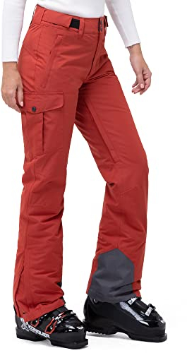 33,000ft Damen Skihose Outdoorhose Wasserdicht Winddichte Softshellhose Warme Gefütterte Thermohose Wanderhose Winter Ski Pants Women Karminrot L