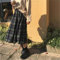 Bysonglezai Rock Damen Langer Falten Taille Linie Skirt Women Plaid Skirts Winter Warm High Waist Pleated Skirt Harajuku Students Girls Kawaii Long Skirts Korean S Green
