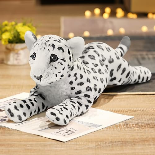 TRAVELKNOT Peluche Leopardo delle Nevi Pantera Bianca Giocattolo in peluche Nevi Animali della Giungla Simulazione Peluche Morbido Natale Compleanno Regalo per Adulti Bambini Bambina 60cm