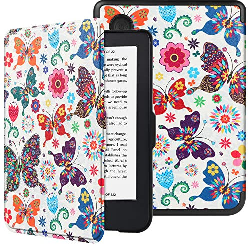 HGWALP Slimshell Coque de Protection pour 6 Kobo Clara Colour Liseuse eBook/Kobo Clara BW 2024 eReader/Kobo Liseuse Clara 2E 2022, Étui Housse Protection Magnétique Smart Cover-Butterfly