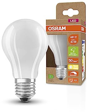 OSRAM Lampada LED SUPERSTAR+ CLASSIC A GLFR 40, E27, goccia, 2.6W, 481lm, 2700K, luce bianca calda, dimmerabile, filamento LED, consumo energetico molto basso, classe di efficienza energetica B