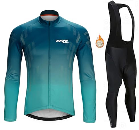 Herren Fahrradbekleidung Set Radbekleidung Winter Fleece Radtrikot Fahrradanzug Herren Winter für MTB Outdoor mit 9D Silikon Gepolsterten (Type 4,M)