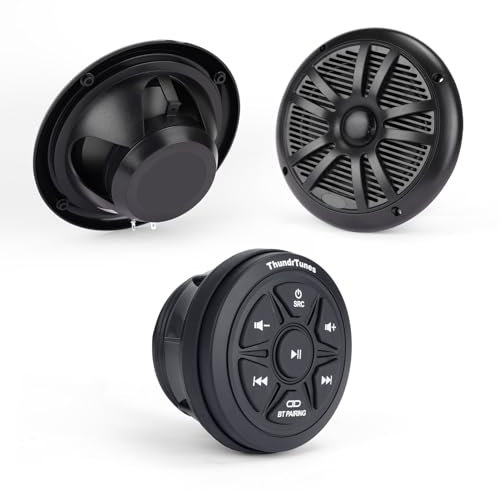 ThundrTunes Boat Marine Stereo with Speaker Package (Black) 2 Channels Amp AUX USB for Boats Golf Carts Powersports Vehicle UTV ATV Truck