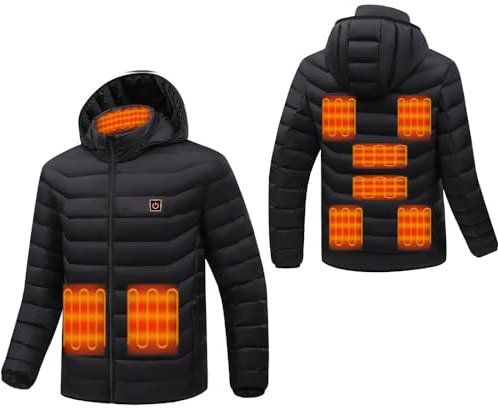 Monave Veste Chauffante Homme Femme Doudoune Chauffante 9 Coussins Chauffants en Fibre de Carbone, 3 Niveaux de Température pour Moto Pêche Ski Activités de Plein Air Noir